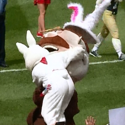 Video: Chaos reigns as visiting mascots assault racing presidents, Easter Bunny tackles Teddy Roosevelt, and Screech takes the tape